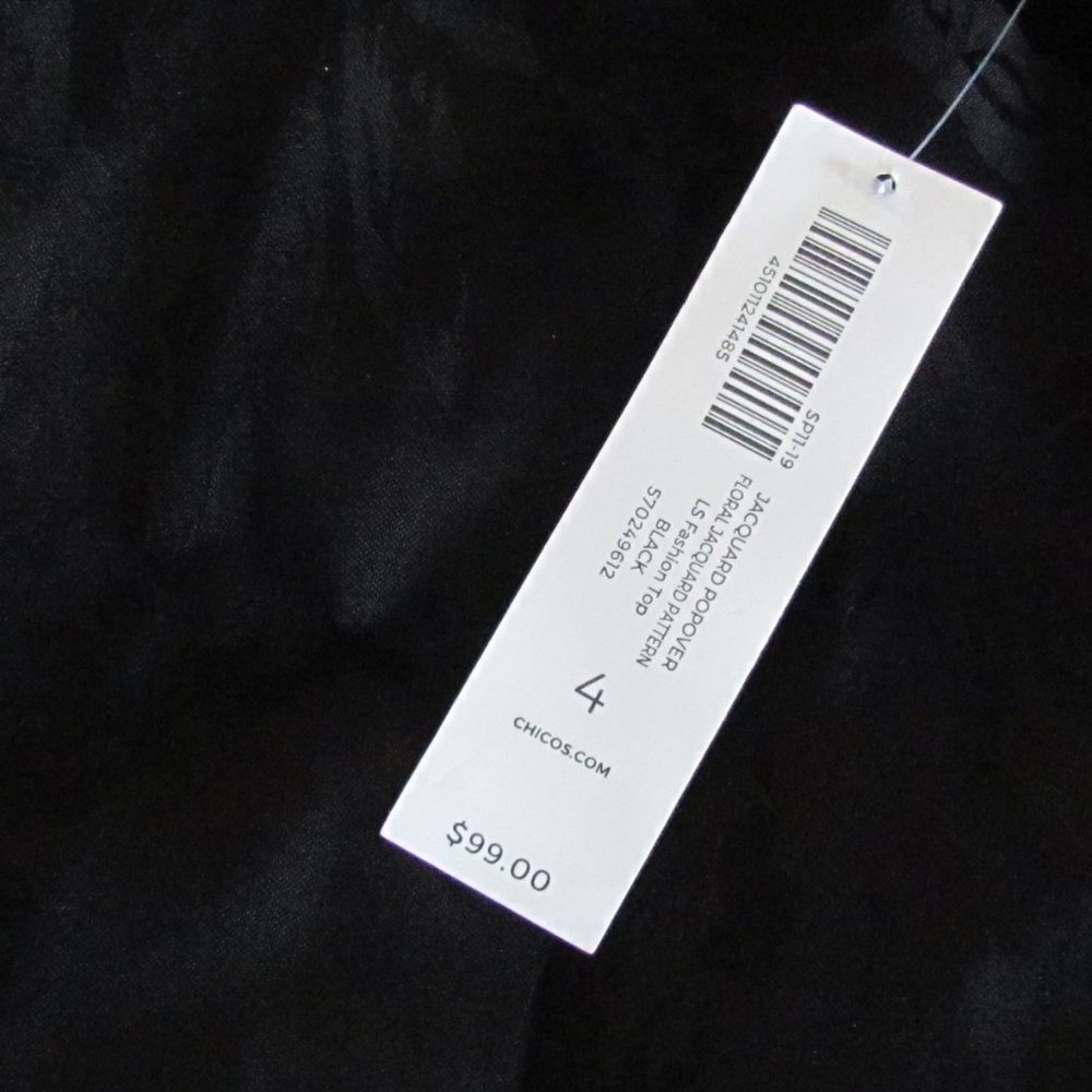 Chico's Black LS Jacquard Vneck sz 4 XXL 20/22 NWT